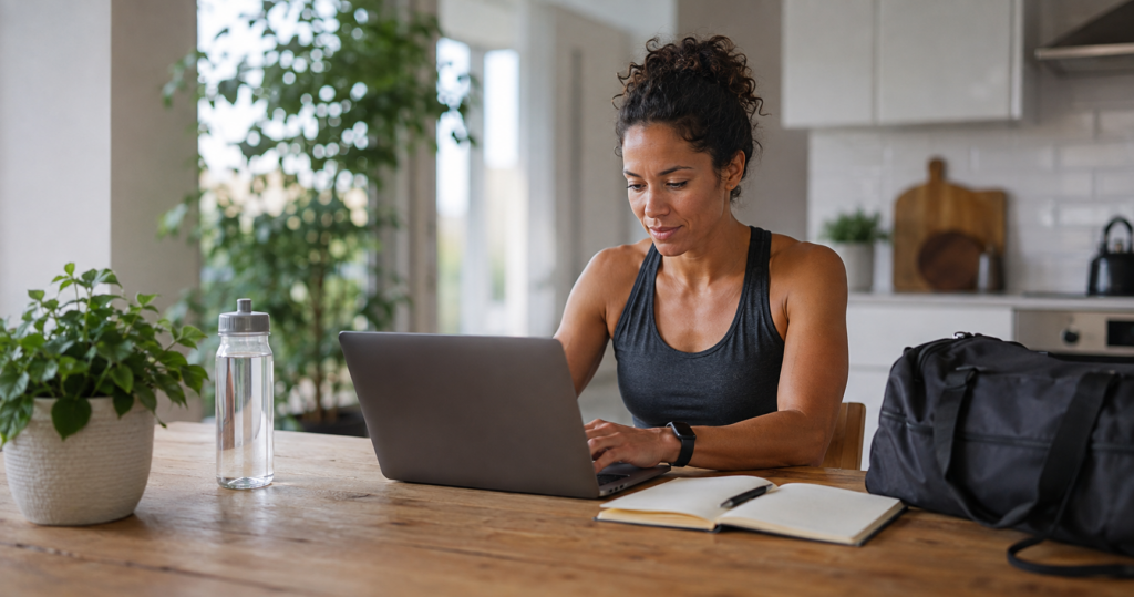 Prospective coaching client completing an online fitness application at home