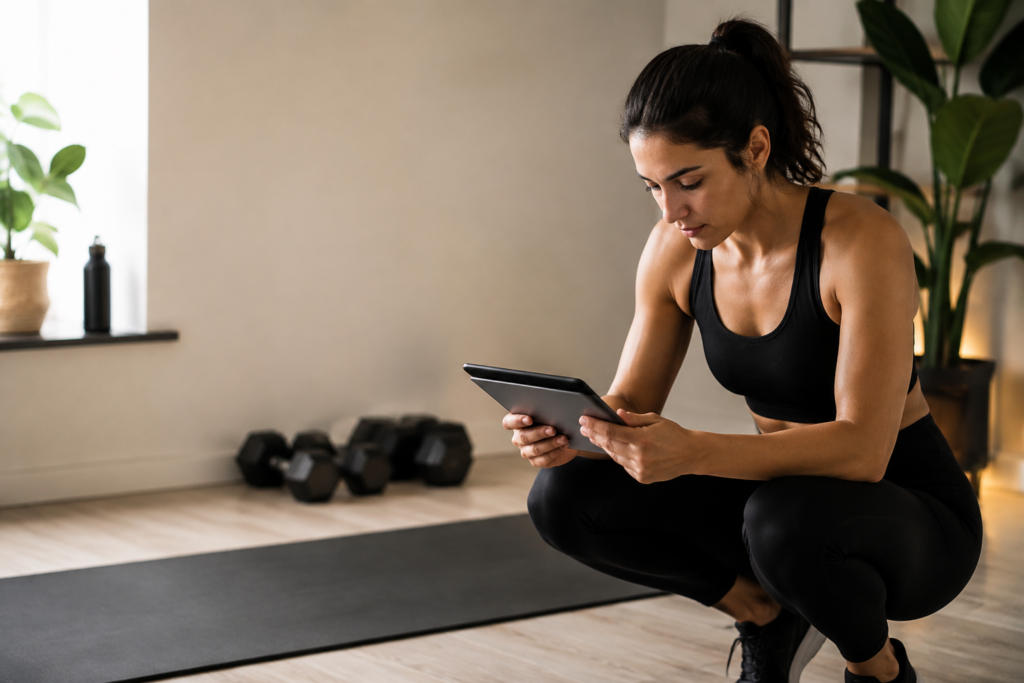 Client reviewing an online training plan at home