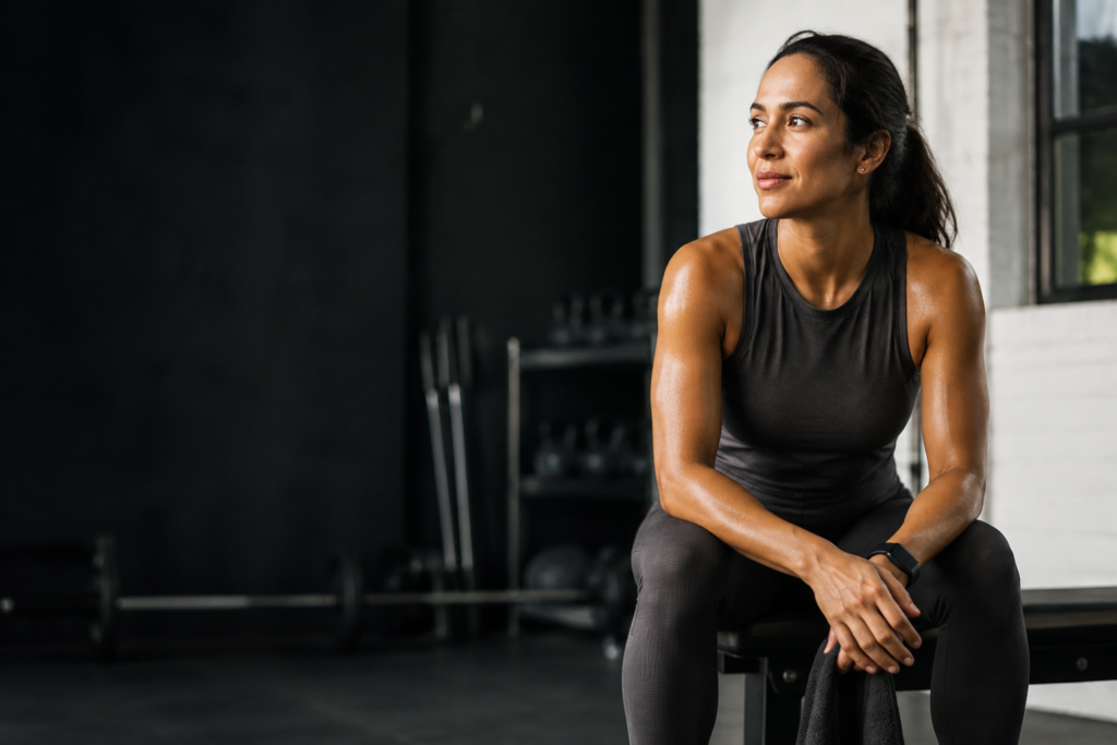 Athlete resting in a gym after a training session